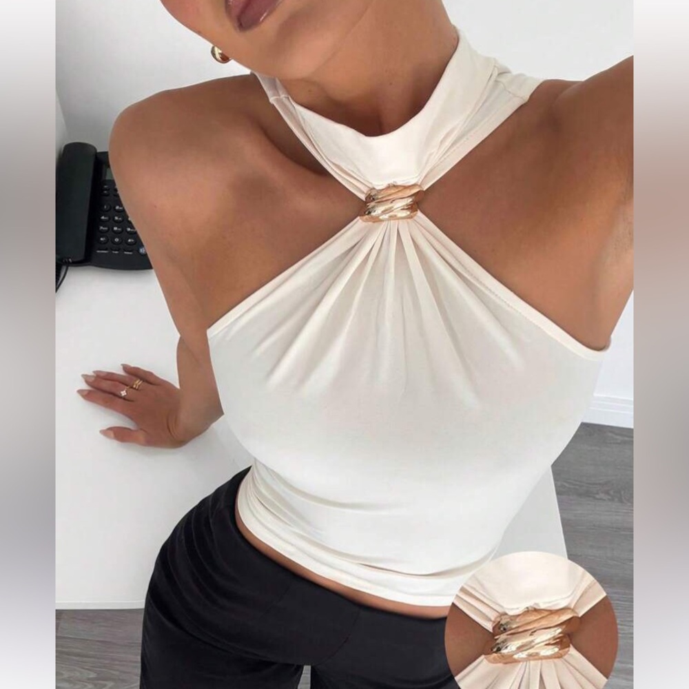 Women’s Cream Halter Neck Twist-Detail Top